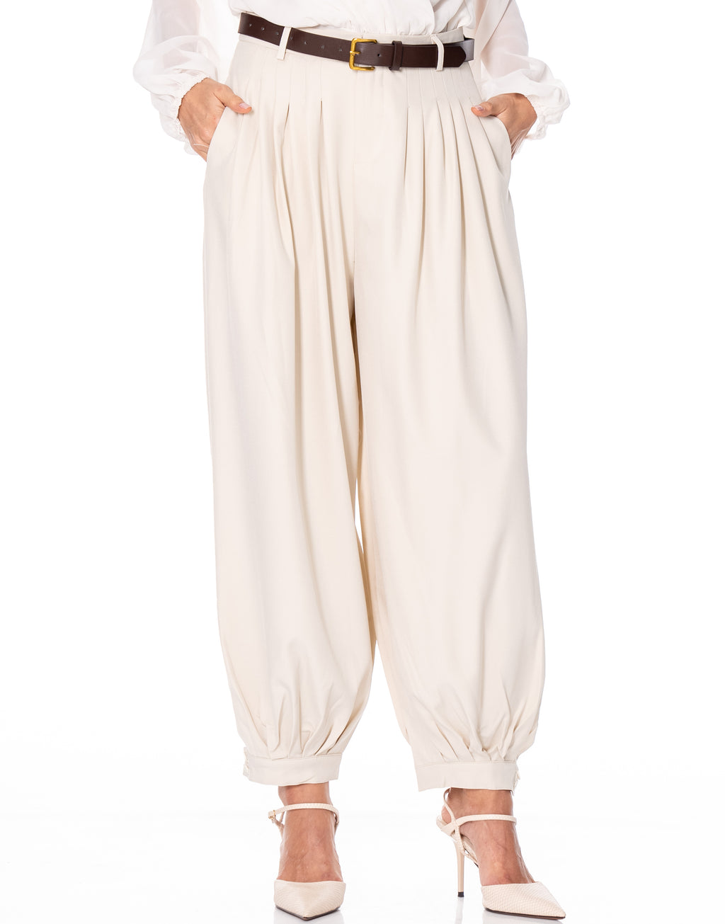 Belted Balloon Pants - Apricot