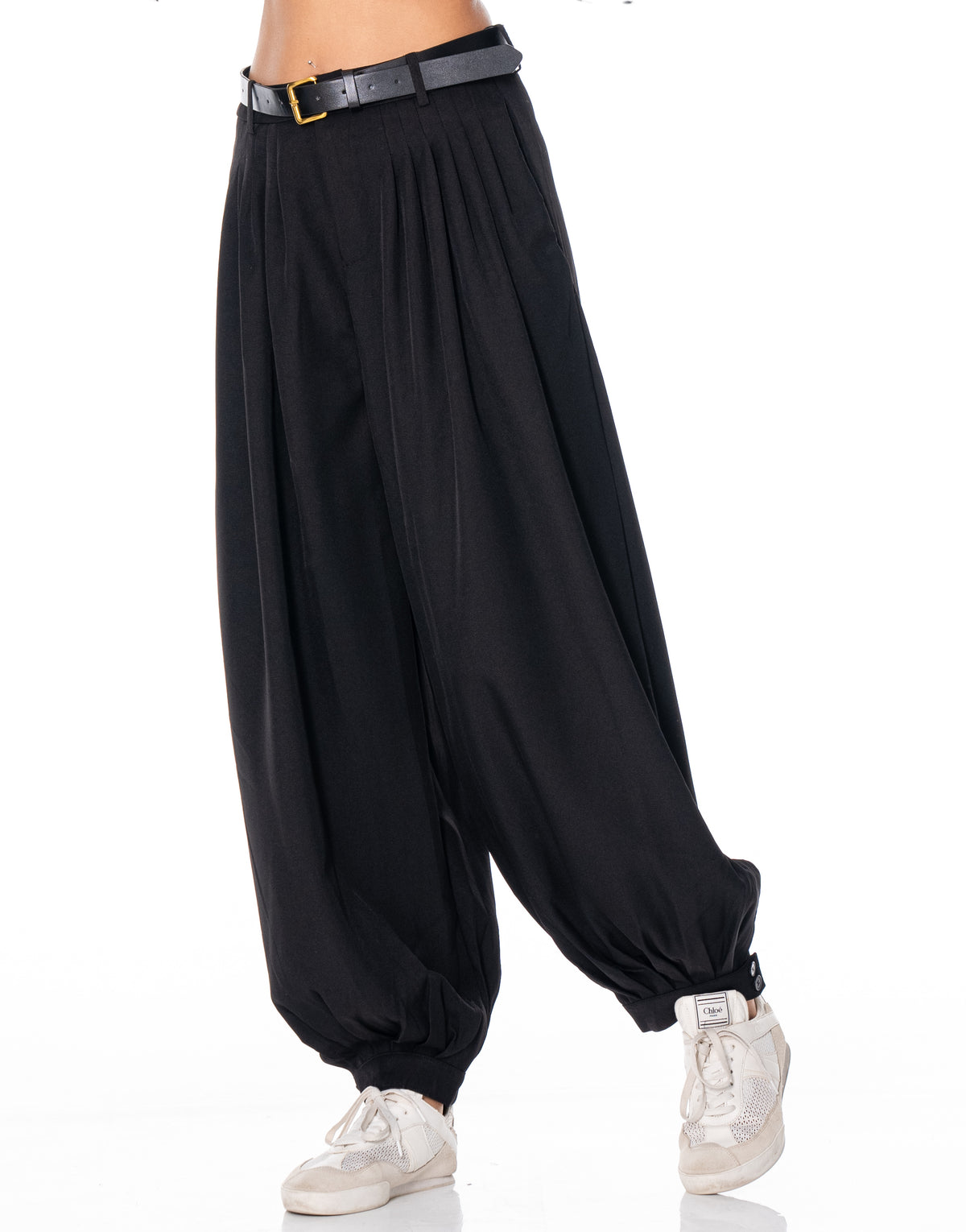 Belted Balloon Pants - Black
