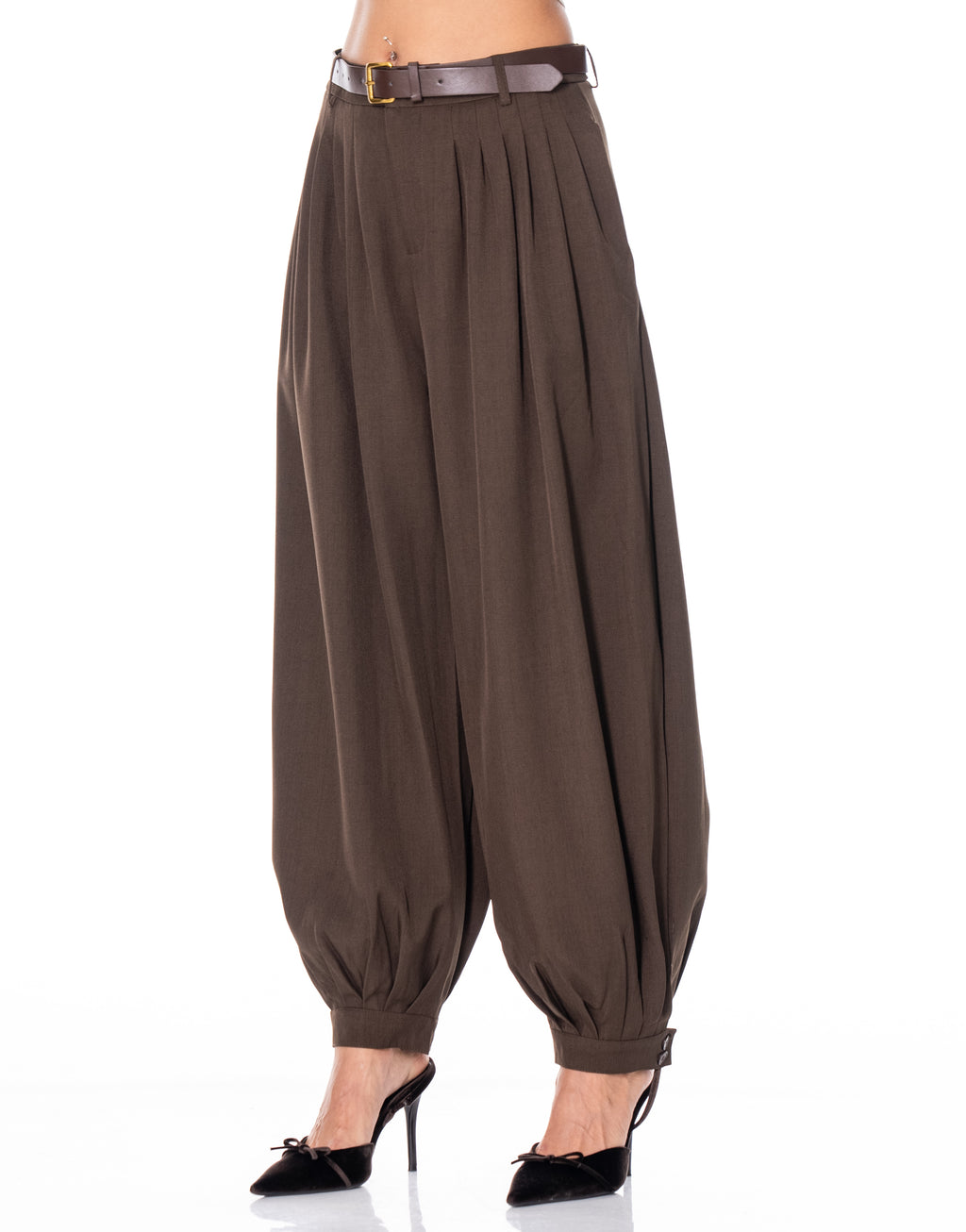 Belted Balloon Pants - Coffee