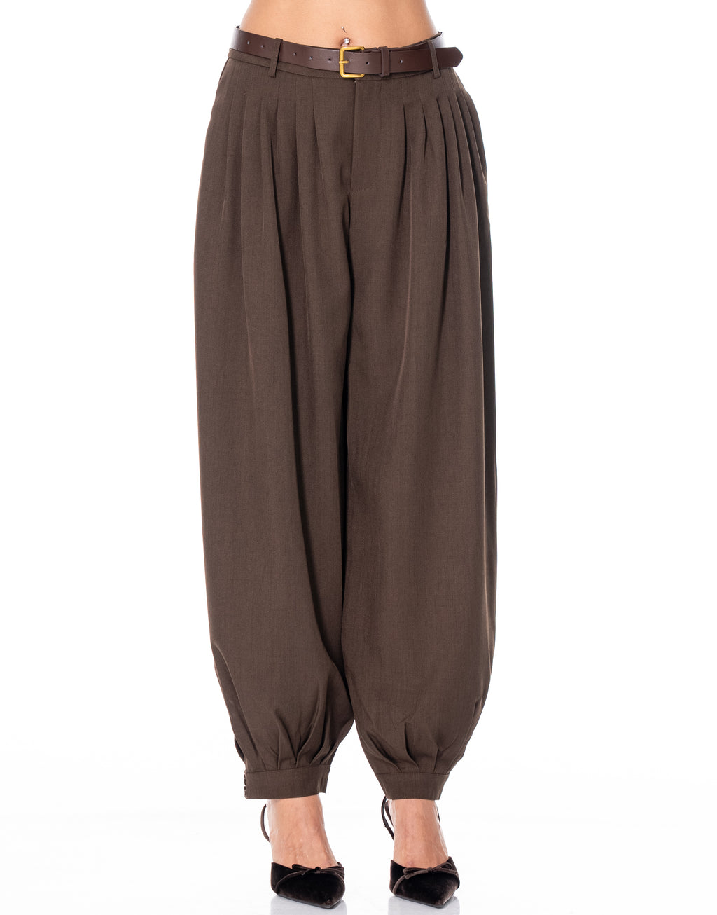 Belted Balloon Pants - Coffee