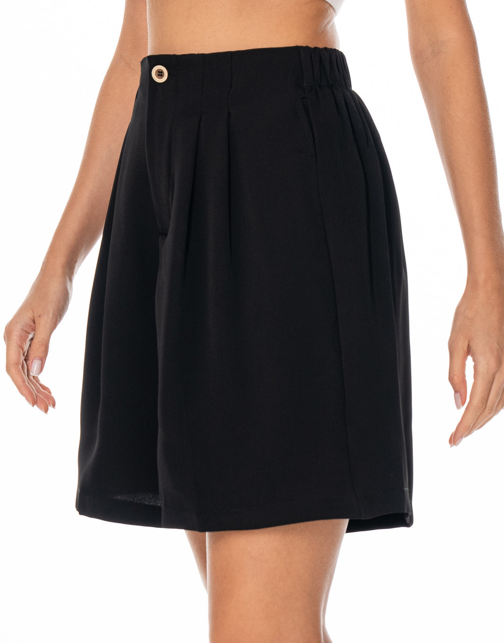 Pleated Bermuda Shorts - Black