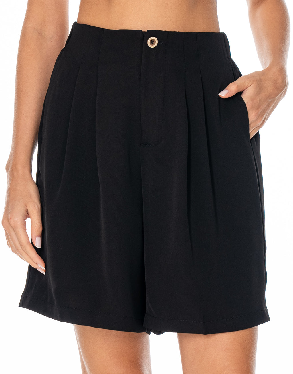 Pleated Bermuda Shorts - Black