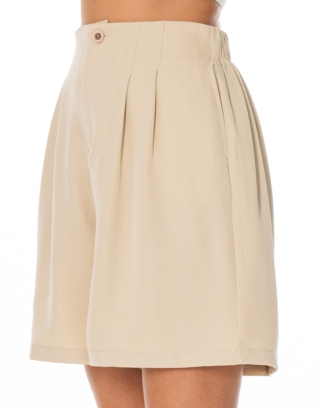 Pleated Bermuda Shorts - Coffee