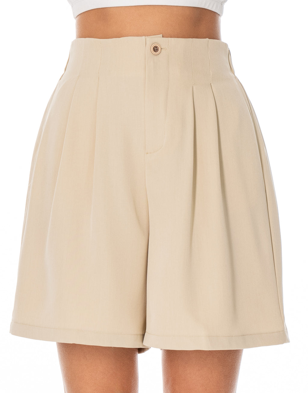 Pleated Bermuda Shorts - Coffee