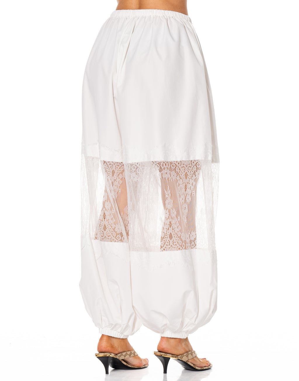 Lace Balloon Pant - White