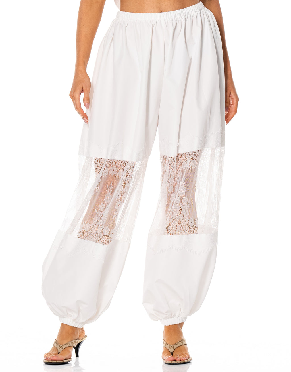 Lace Balloon Pant - White