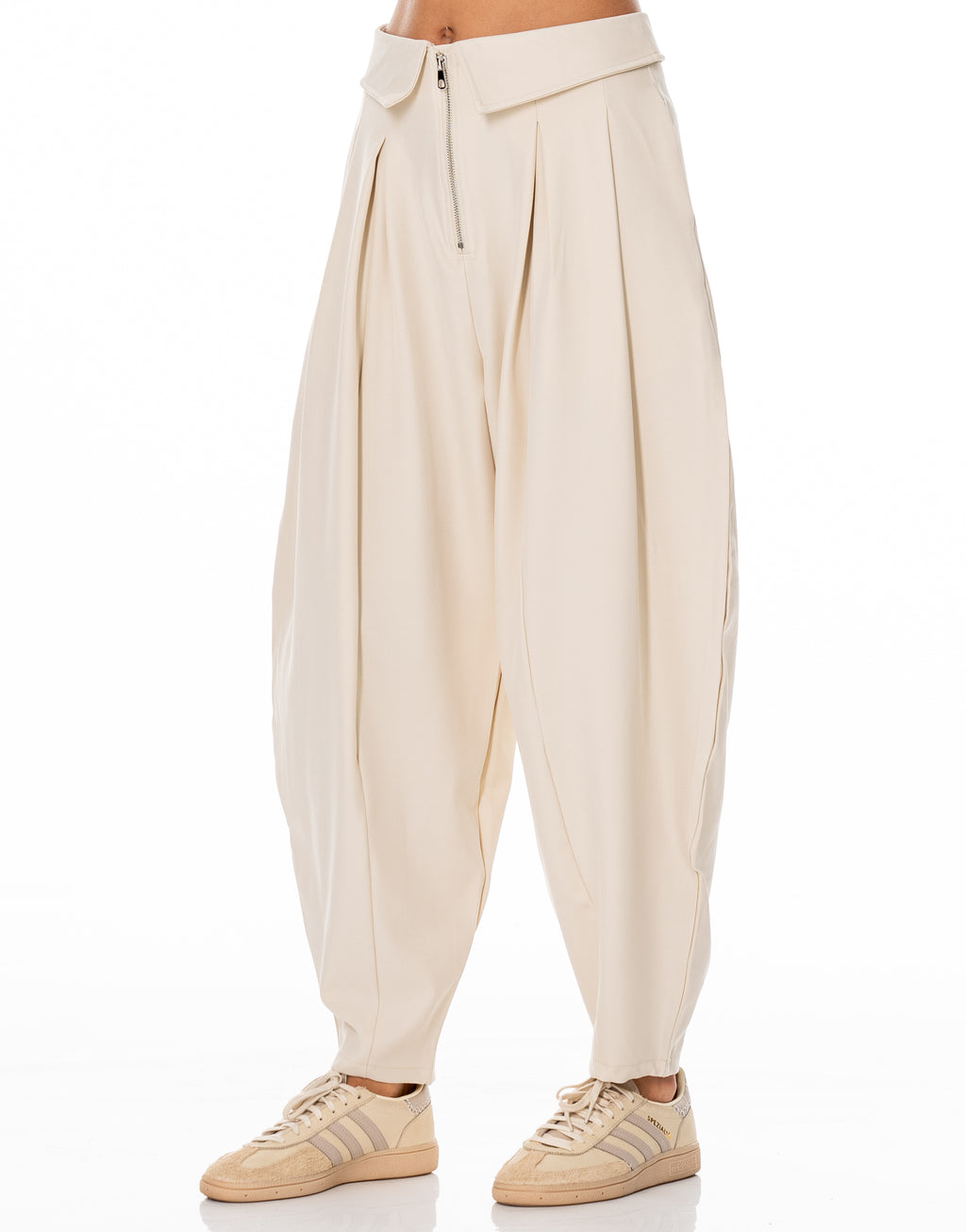 Fold Over Zip Tapered Pants - Apricot