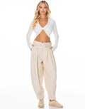 Fold Over Zip Tapered Pants - Apricot