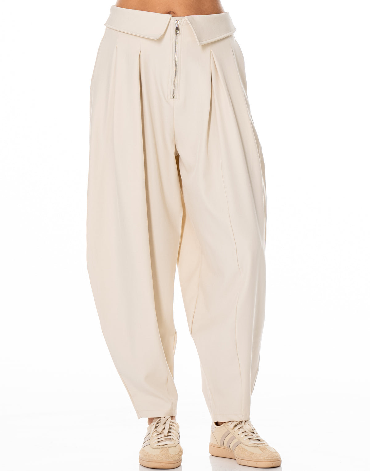 Fold Over Zip Tapered Pants - Apricot