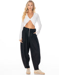 Fold Over Zip Tapered Pants - Black
