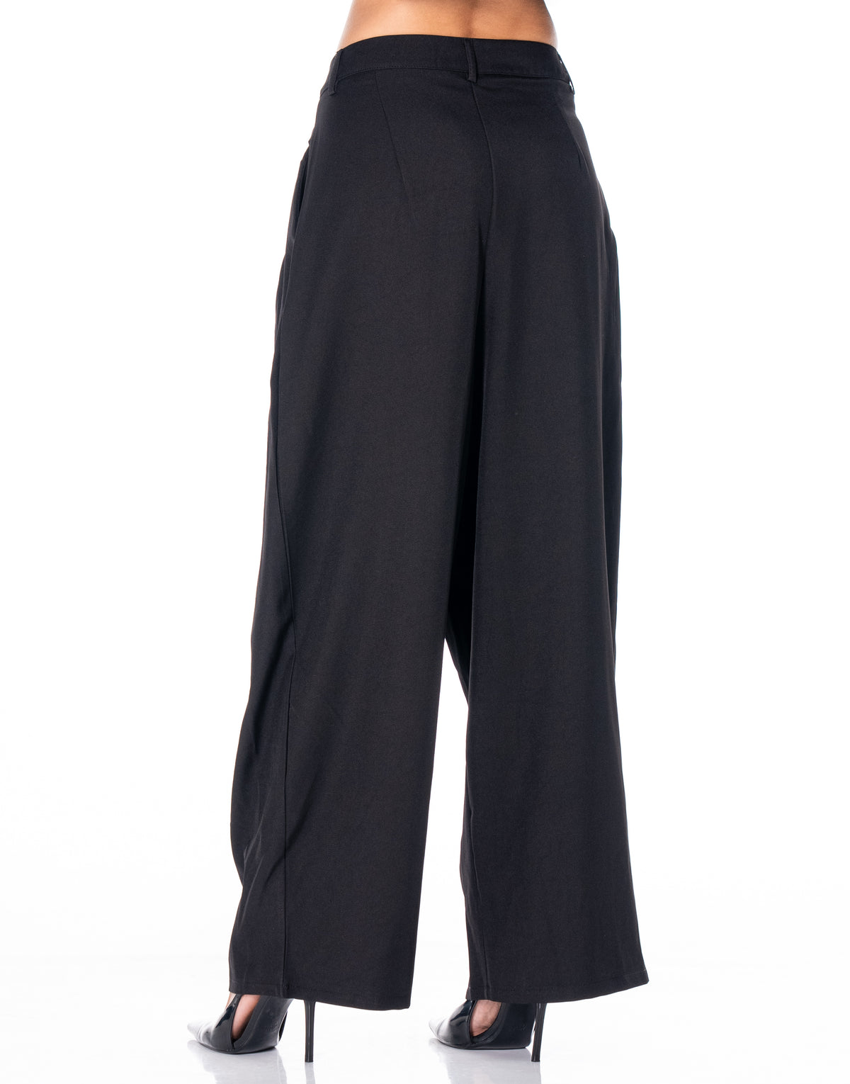 Pleated Wide Leg Trousers - Black