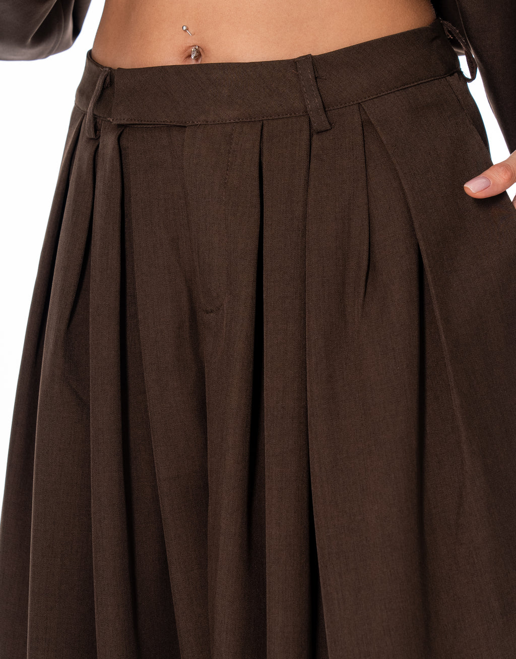 Pleated Wide Leg Trousers - Coffee