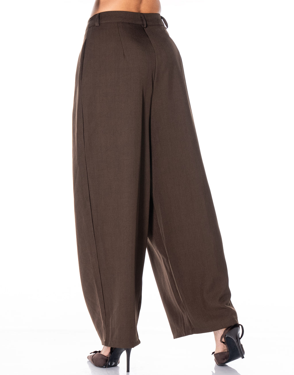 Pleated Wide Leg Trousers - Coffee