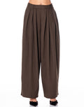 Pleated Wide Leg Trousers - Coffee