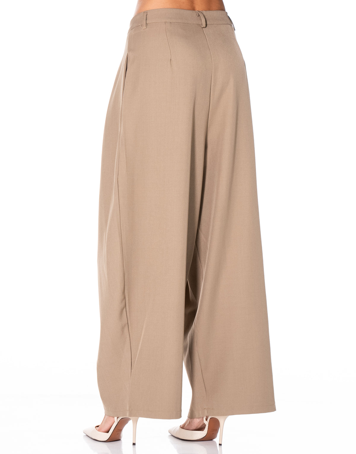 Pleated Wide Leg Trousers - Khaki