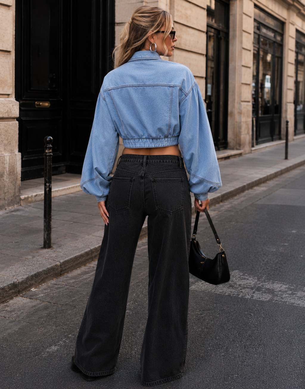 Denim Tie Front Crop Shirt - Denim