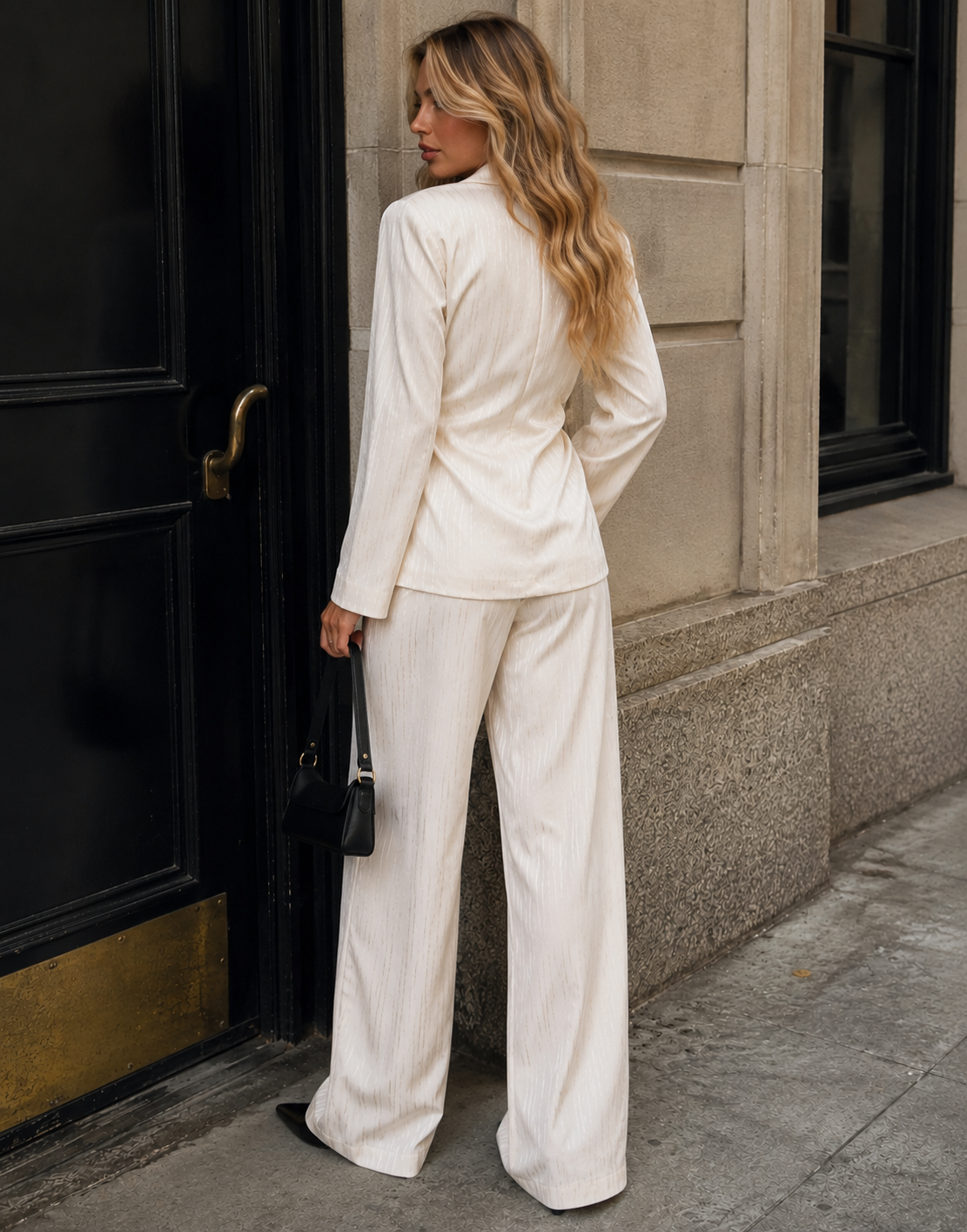 Satin Blazer and Trouser Set - Beige