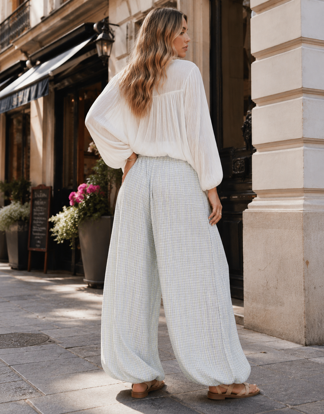 Pleated Wide-Leg Pant - Green