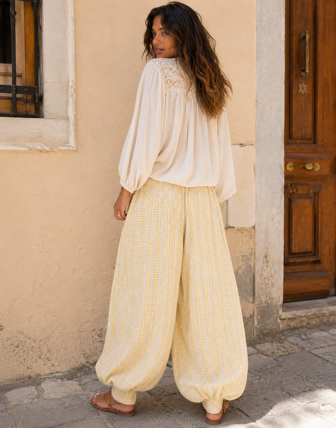 Pleated Wide-Leg Pant - Yellow