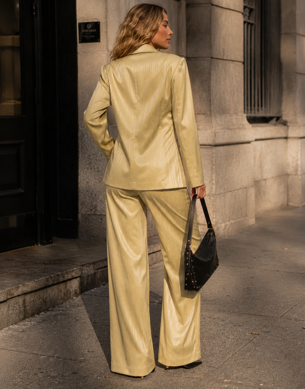 Satin Blazer and Trouser Set - Green