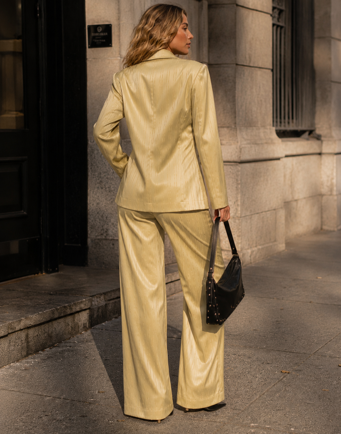 Satin Blazer and Trouser Set - Green