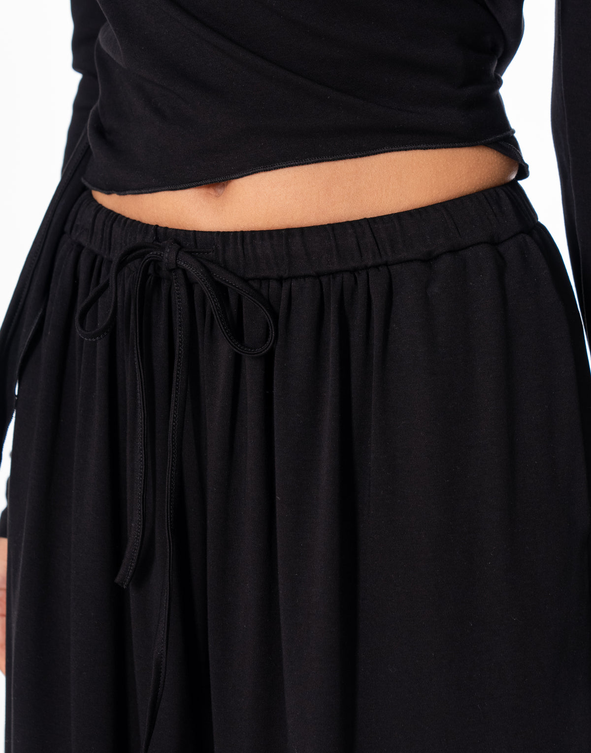 Knit Wrap Top Balloon Pant Lounge Set - Black