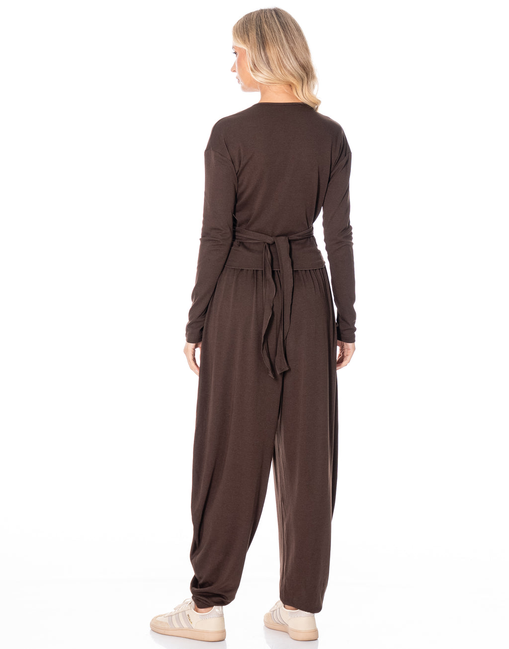 Knit Wrap Top Balloon Pant Lounge Set - Coffee