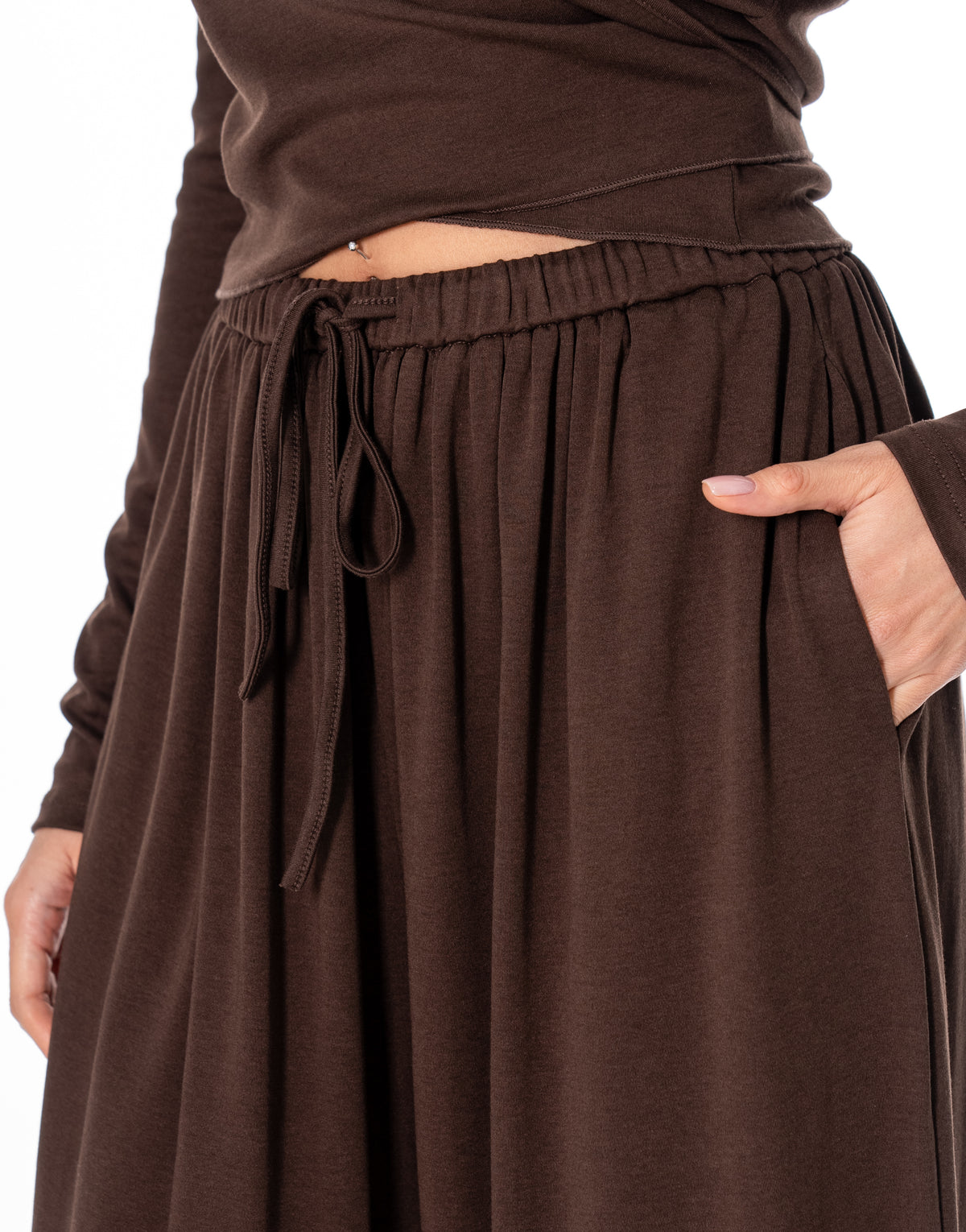 Knit Wrap Top Balloon Pant Lounge Set - Coffee