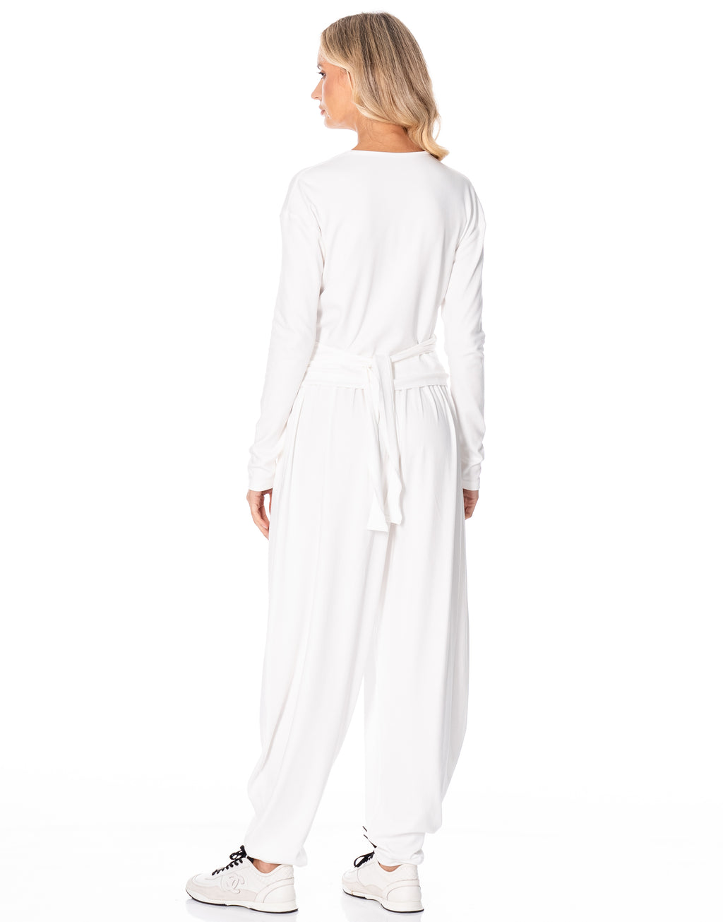Knit Wrap Top Balloon Pant Lounge Set - White