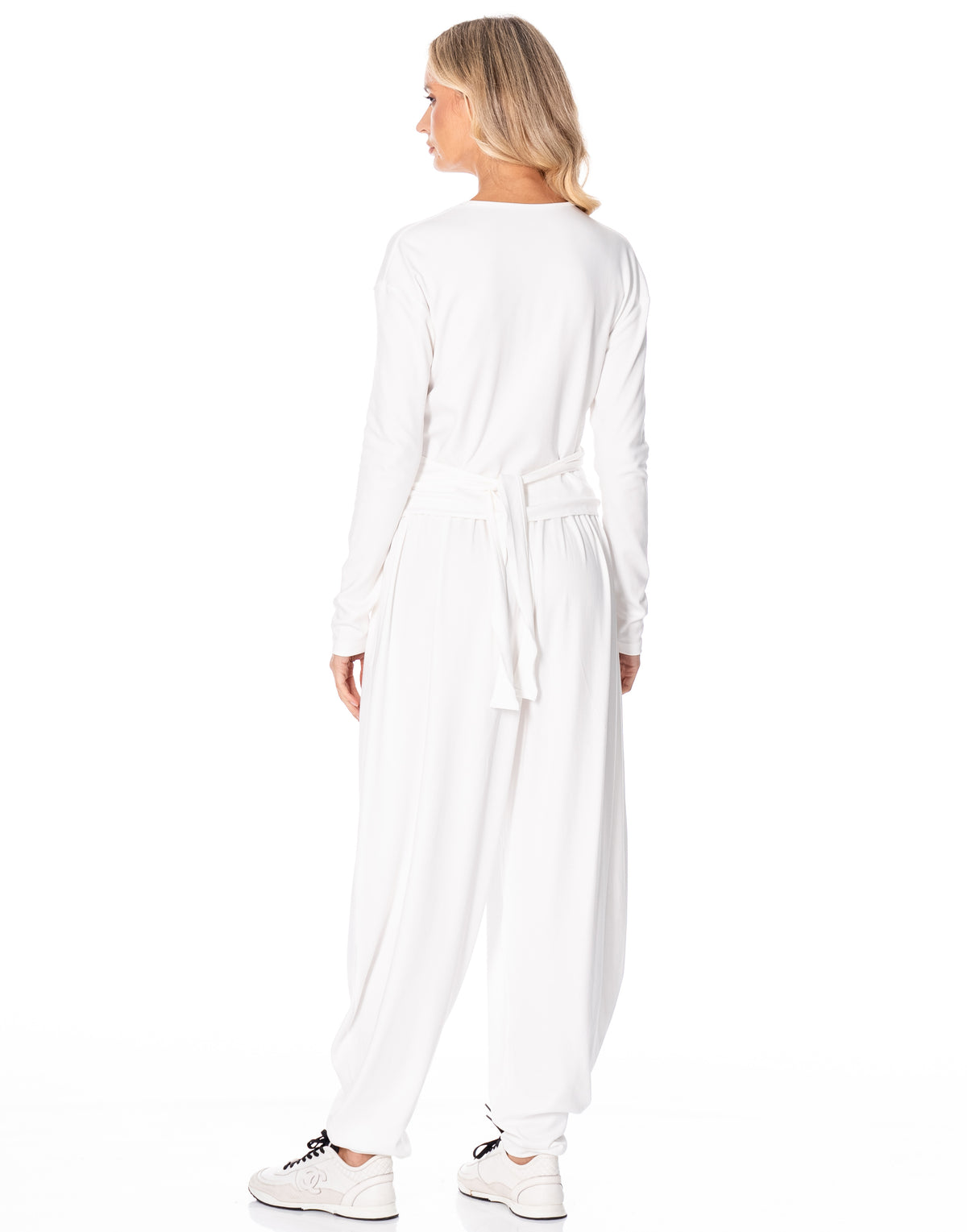Knit Wrap Top Balloon Pant Lounge Set - White