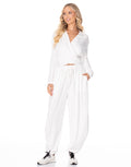 Knit Wrap Top Balloon Pant Lounge Set - White