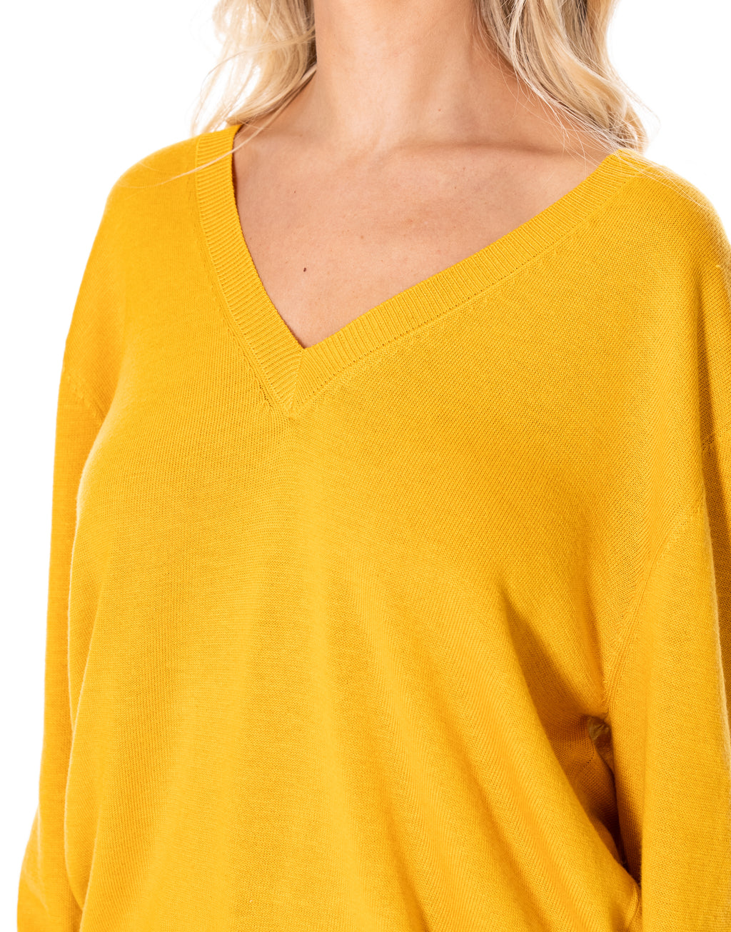 V Neck Fine Knit Sweater - Apricot