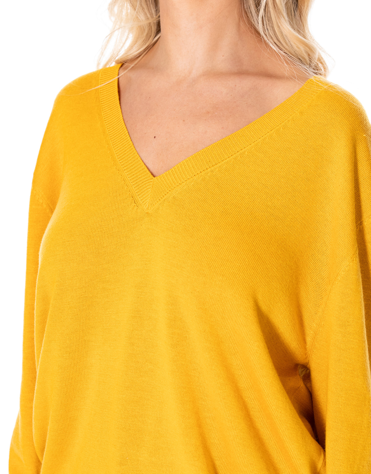 V Neck Fine Knit Sweater - Apricot