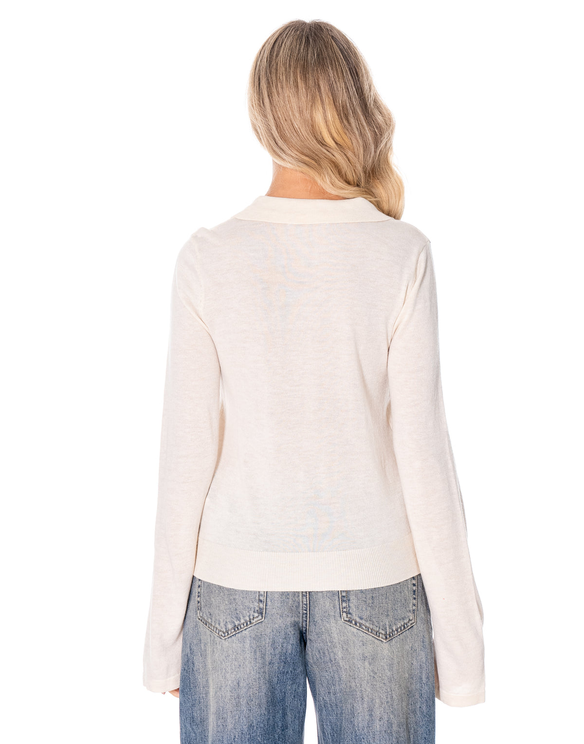 Open Collar Knit Polo Sweater - Apricot