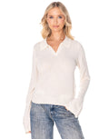 Open Collar Knit Polo Sweater - Apricot