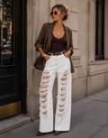 Distressed Lace Detail Pant - White
