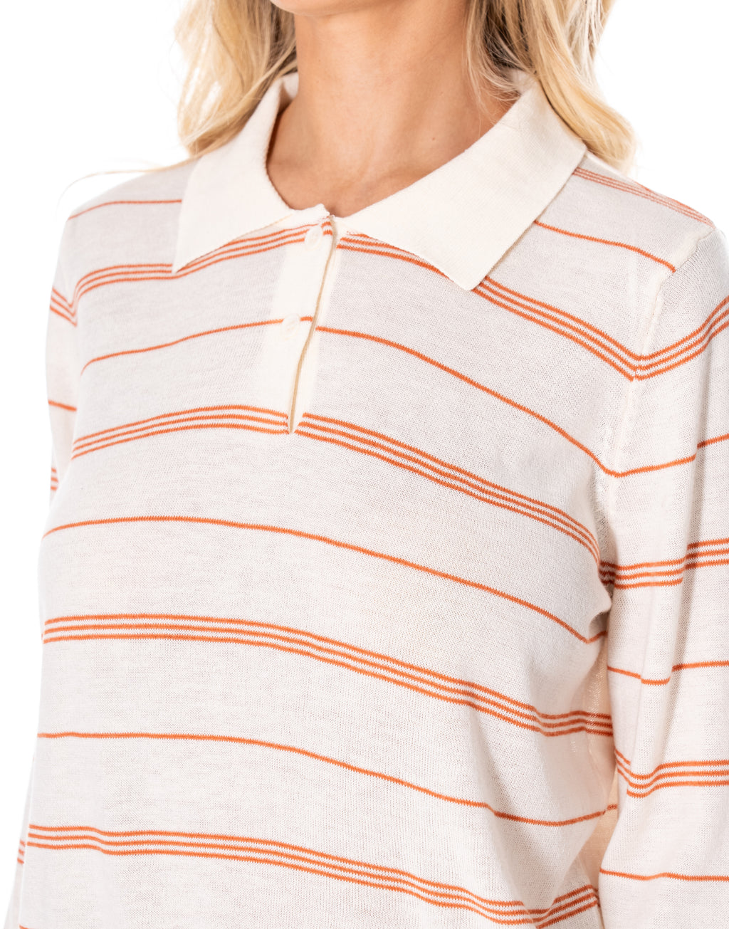 Striped Knit Polo Sweater - Apricot/orange