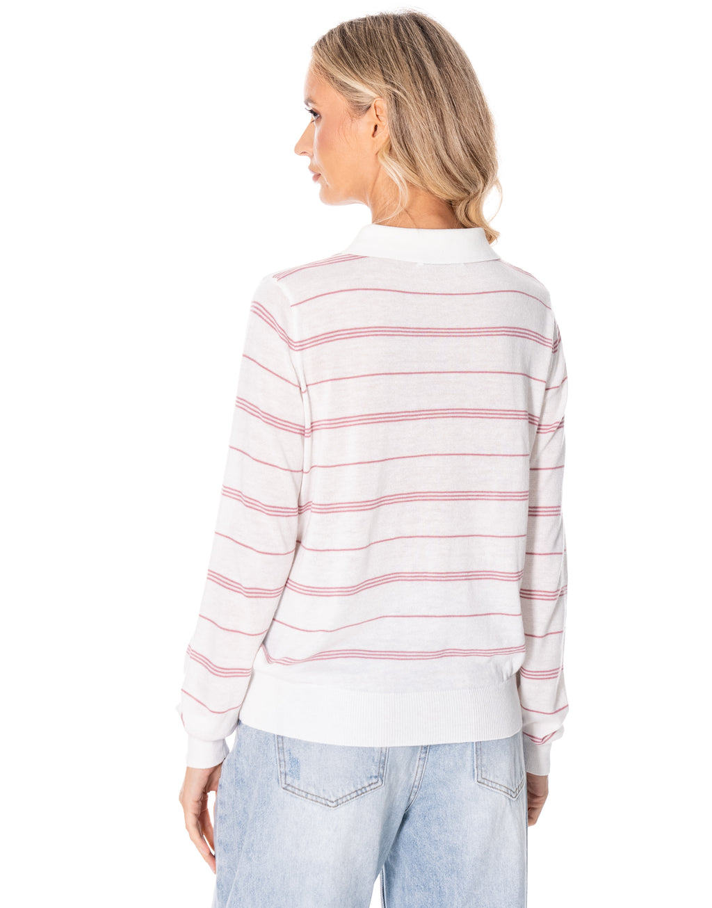 Striped Knit Polo Sweater - White/red