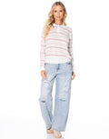 Striped Knit Polo Sweater - White/red