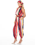 Striped Satin Halter Bandana Set - Red