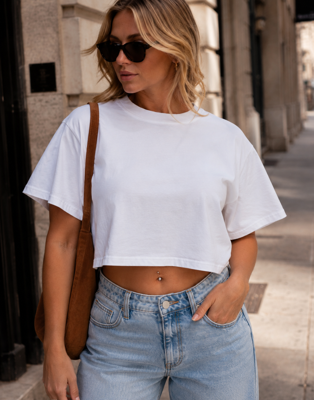 Heart-Cutout Crop Tee - White