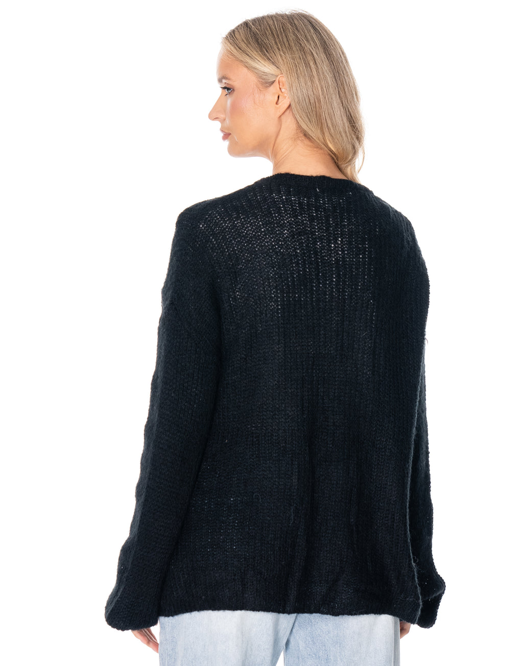 Open Front Knit Cardigan - Black