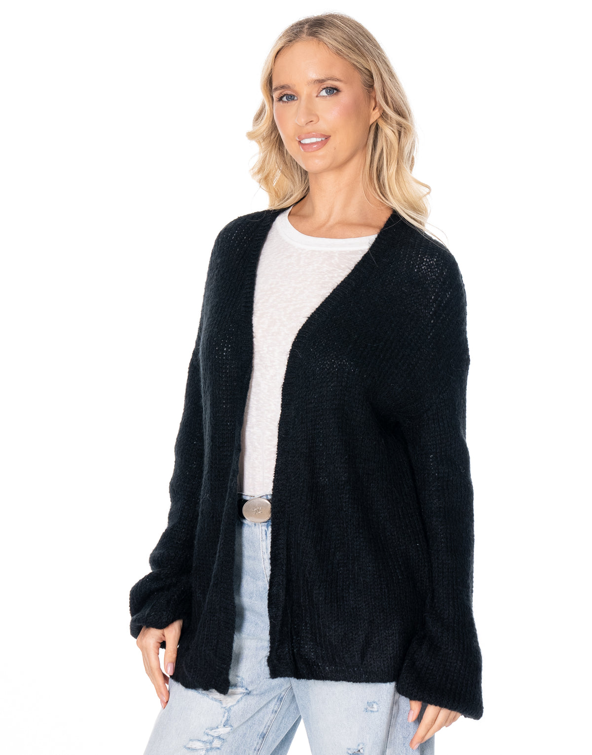 Open Front Knit Cardigan - Black