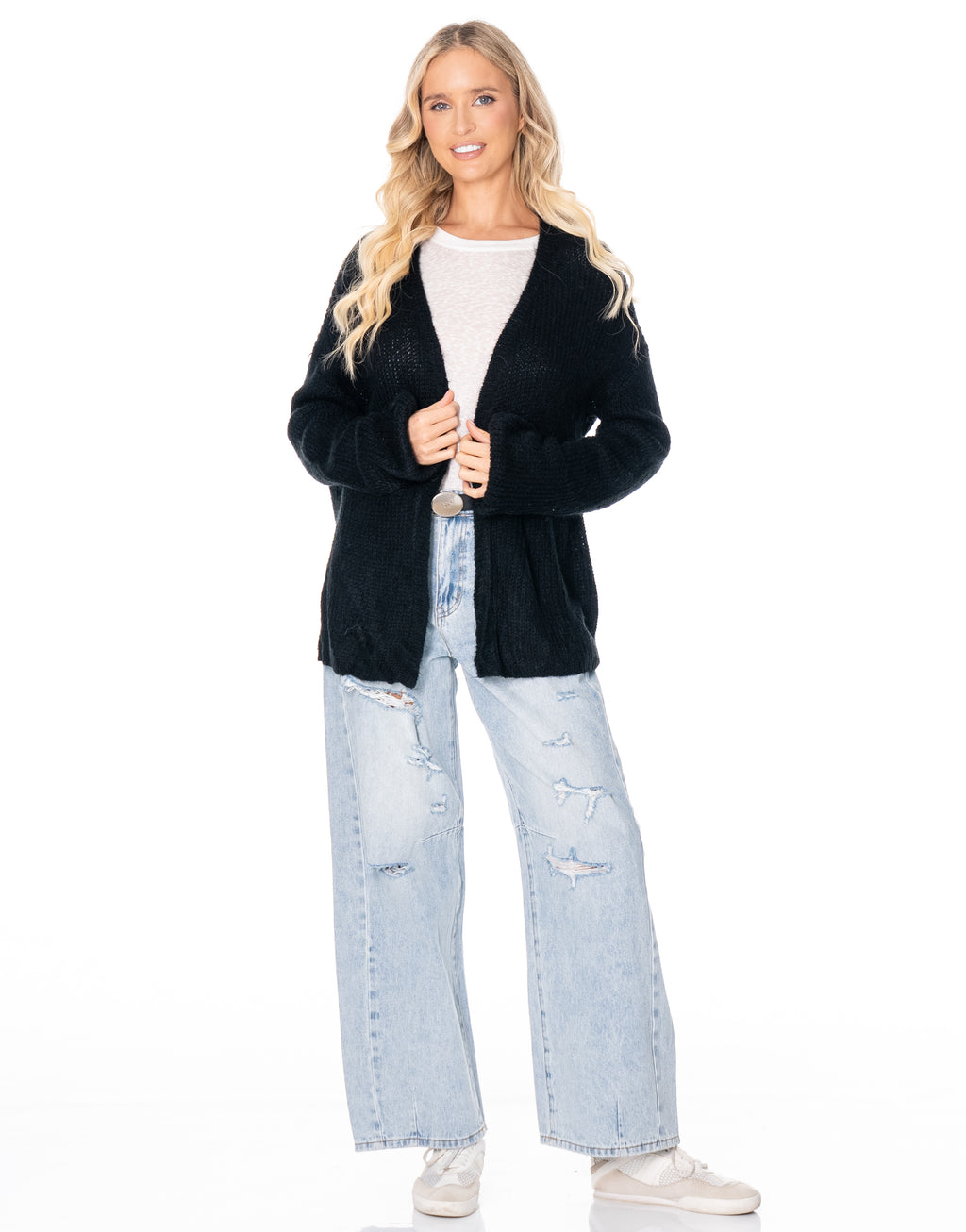 Open Front Knit Cardigan - Black