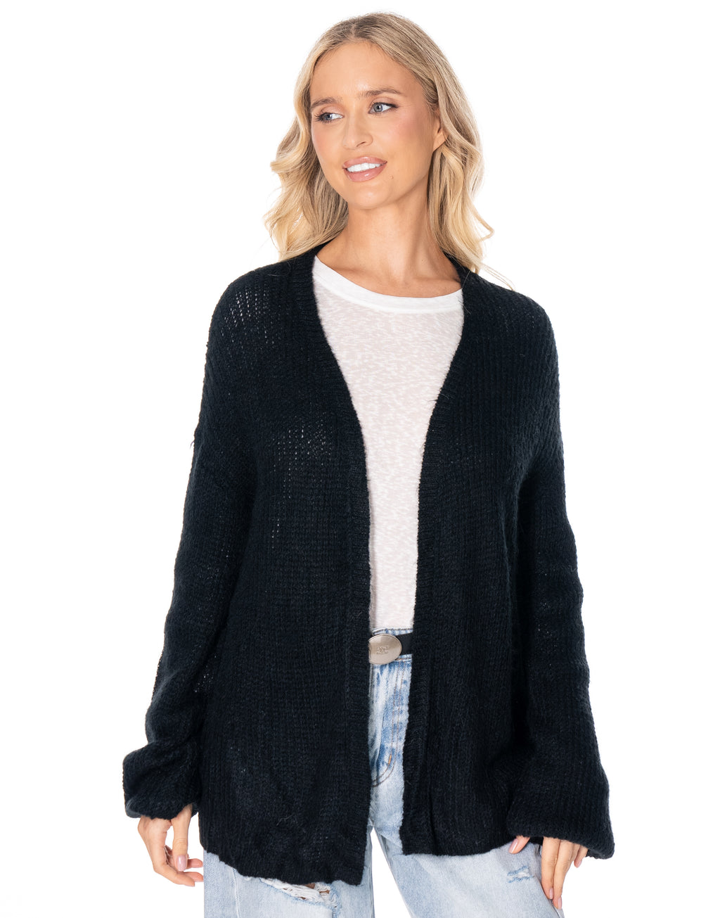 Open Front Knit Cardigan - Black