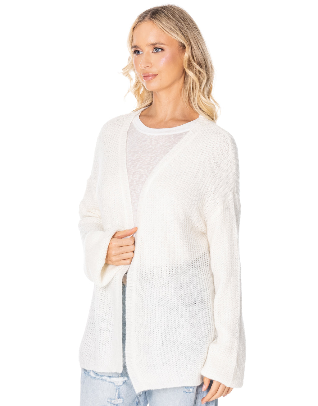 Open Front Knit Cardigan - White