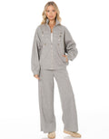 Military Button Zip Jacket and Wide Leg Pants Set - Light Grey