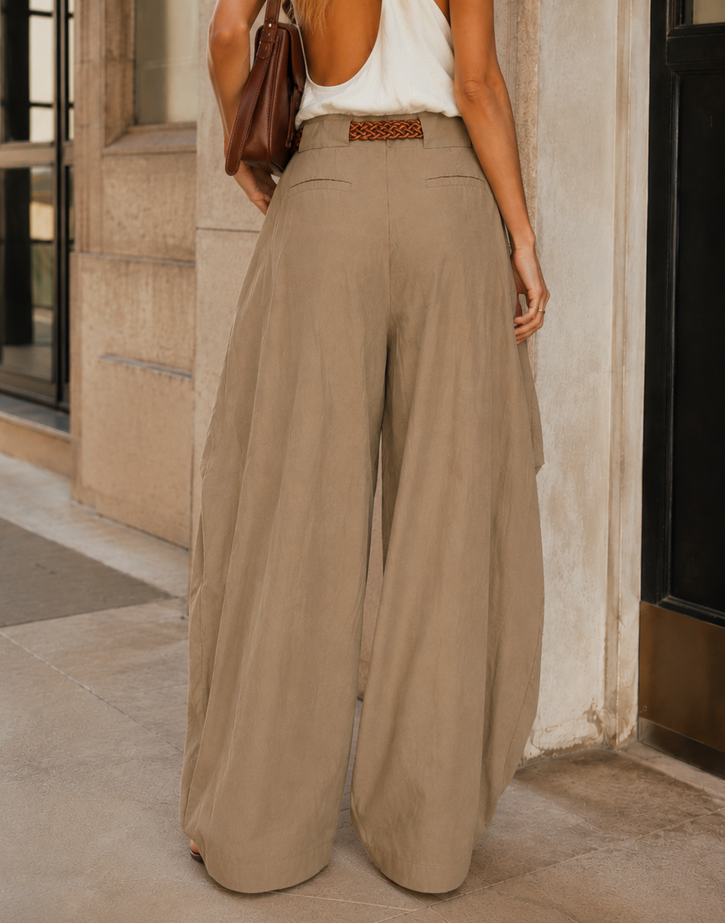 Linen Belted Balloon Pant - Green