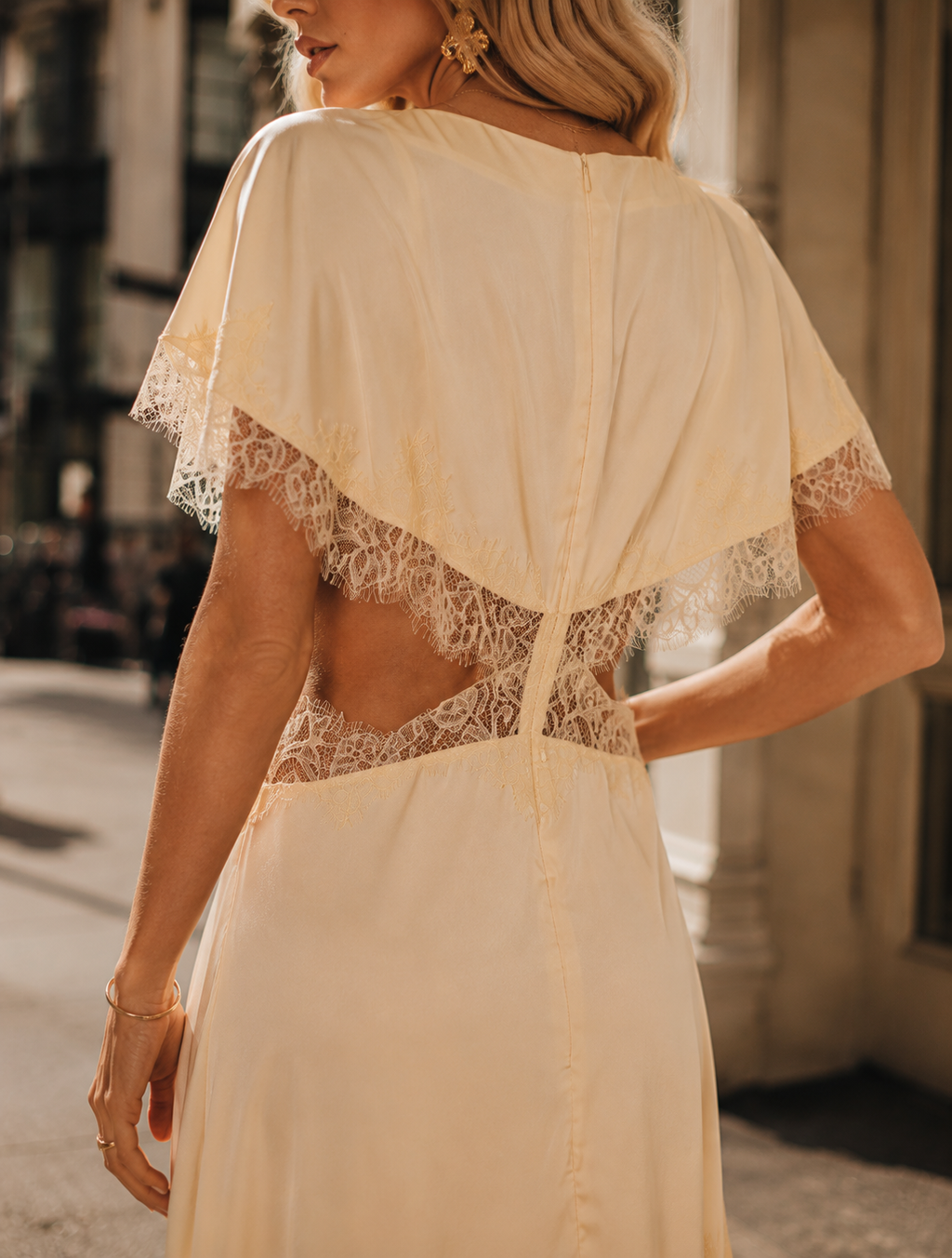 Asymmetrical Lace Midi Dress - Yellow