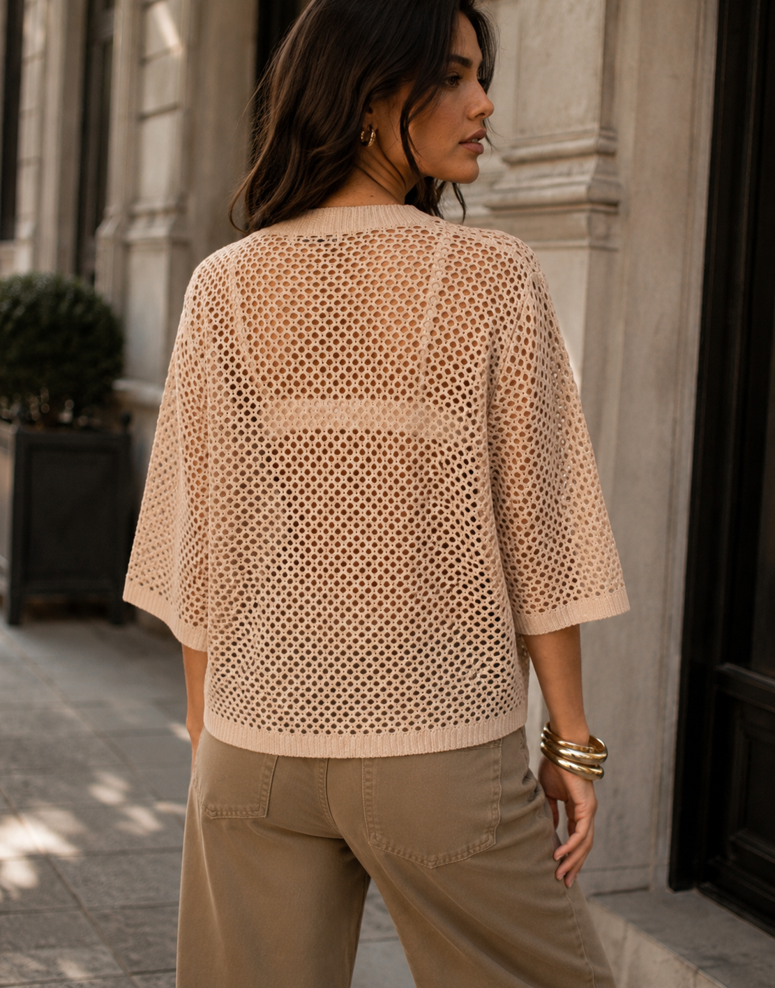 Floral Mesh Tee - Camel